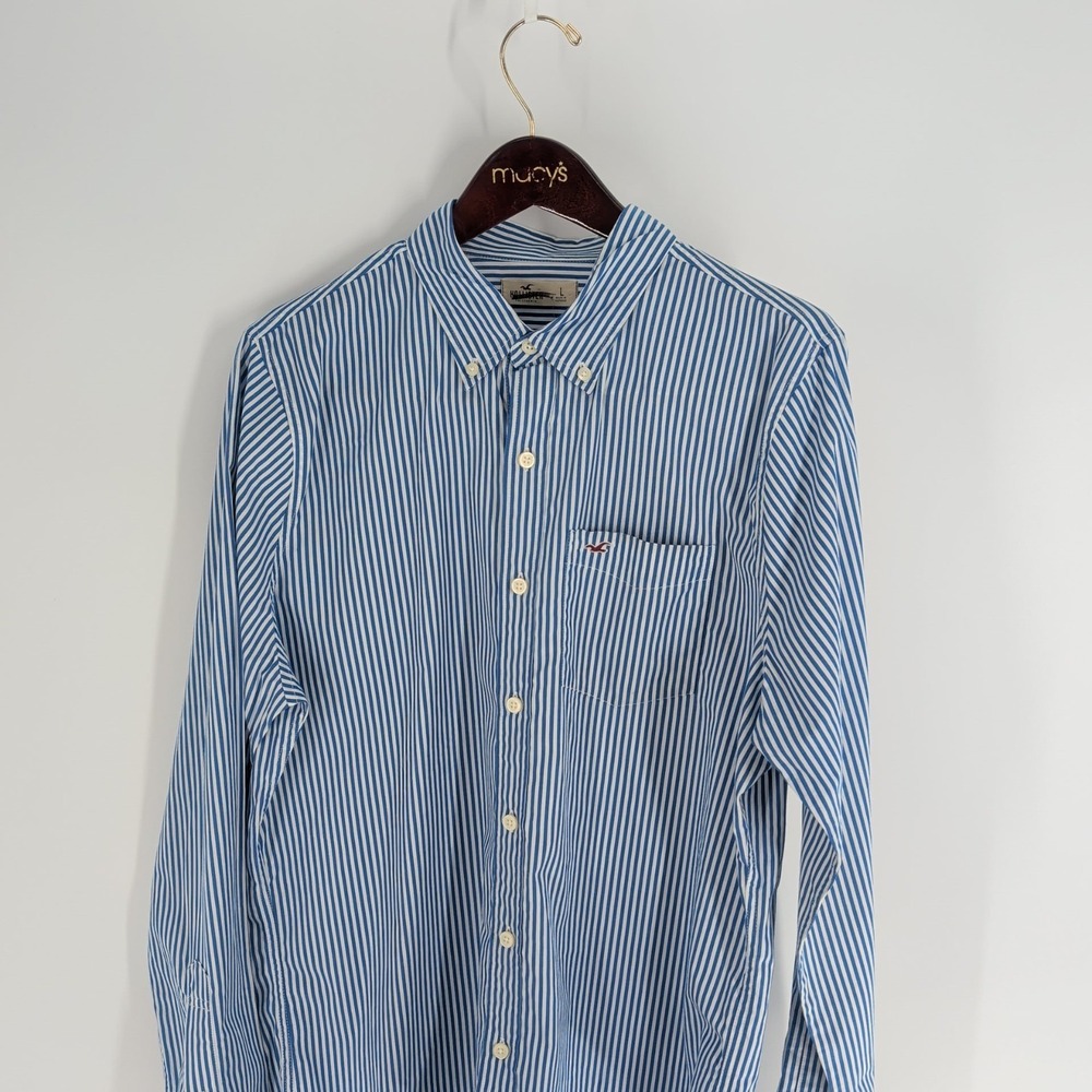 Hollister California Striped Classic Button Down Shirt White Blue Size L